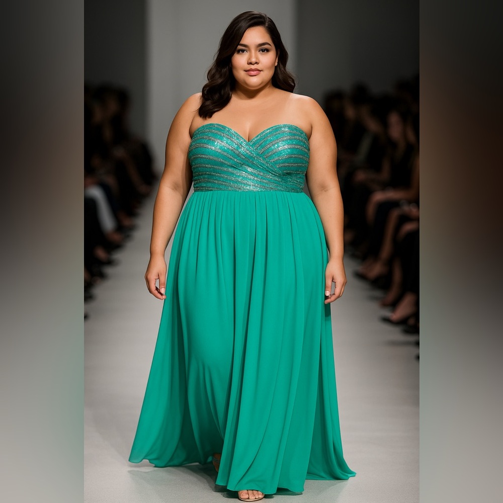 Morgan & Co Aqua Sequence Evening Gown - image 1